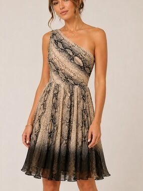Tracy Reese One-Shoulder Python Print Silk Chiffon Cocktail Dress Homecoming